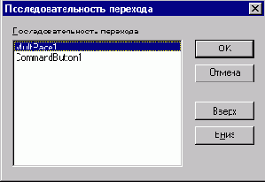 Окно диалога Последовательность перехода
